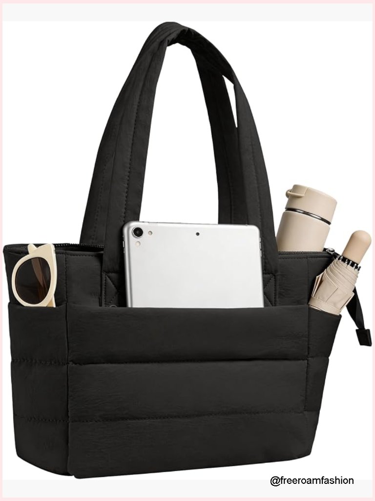 Lightweight Puffer Tote Bag With Zipper Quilted Shoulder Bag Work Travel Gym